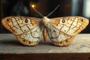 A Detailed View of a Beautiful Moth on Wood photo