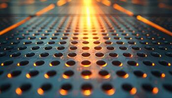 Illuminated Metal Grid Pattern Abstract Background photo