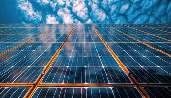Solar Panels Array Under a Cloudy Sky photo