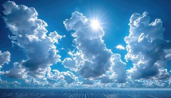 Solar Panels Under a Bright Sunny Sky With Fluffy Clouds photo