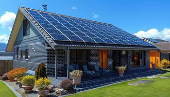 Modern Solar Powered Home With Dark Brick Exterior photo