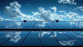 Solar Panels Reflecting Clouds On A Building Roof photo