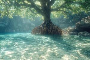 Majestic Tree Rooted In Crystal Clear Water photo