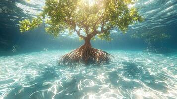 Underwater Mangrove Tree Sunlight Serenity photo