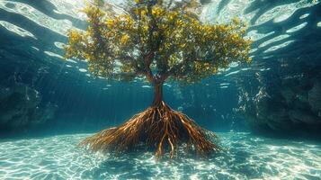 Underwater Mangrove Tree Flourishing In Sunlight photo