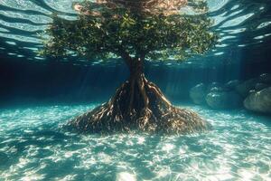 Underwater Mangrove Tree With Root System photo