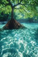 Mangrove Tree Roots in Calm Tropical Water photo