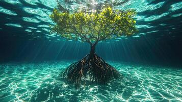 Underwater Mangrove Tree Sunlight Through Water photo