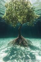 Underwater Mangrove Tree With Exposed Roots photo