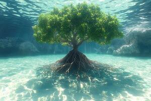 Underwater Mangrove Tree In Crystal Clear Water photo