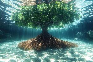 Underwater Tree With Extensive Root System photo