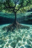 Underwater Mangrove Showing Extensive Root System photo