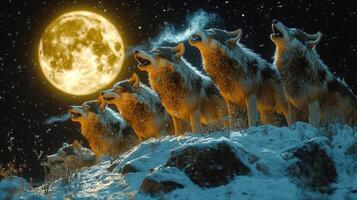 Wolves Howling Underneath a Winter photo