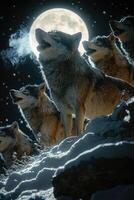 Wolves Howling Under a Bright Winter Moon photo
