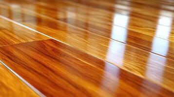 Polished Wooden Floor Reflecting Light Through Windows photo