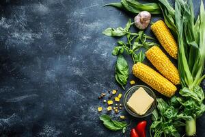 Corn On The Cob With Butter, Copy Space, Food Setting photo