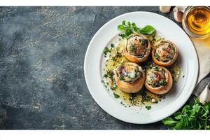 Escargots With Garlic Butter, Copy Space, Food Setting photo