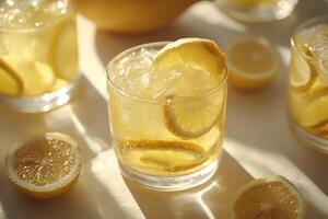 Mango Lemonade With Ginger, Copy Space, Food Setting photo