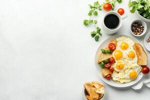 Breakfast Platter With Scrambled Eggs And Toast, Copy Space, Food Image photo