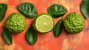 Top view Bergamot on a vibrant background, plant setting photo
