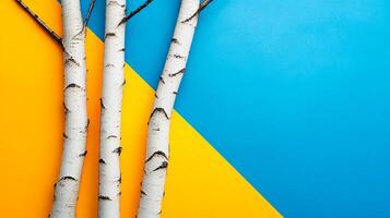 Top view Birch on a vibrant background, plant setting photo
