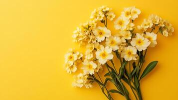 Top view Cowslip on a vibrant background, flower setting photo