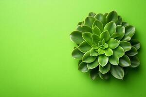 Top view Crassula ovata on a vibrant background, plant setting photo