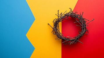 Crown of Thorns on a vibrant background, top view photorealistic flower photo