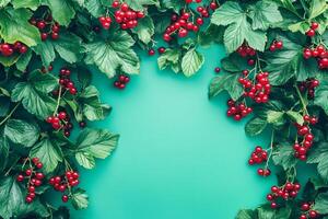 Top view Currant Bush on a vibrant background, plant setting photo