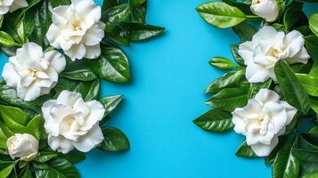 Gardenia on a vibrant background, top view photorealistic flower photo