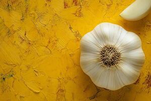 Top view photorealistic Garlic, plant set on a vibrant background photo