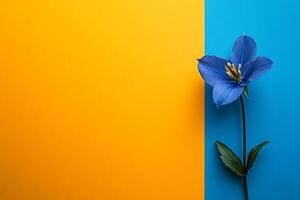 Harebell on a vibrant background, top view photorealistic plant photo