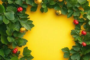 Hawthorn on a vibrant background, top view photorealistic plant photo