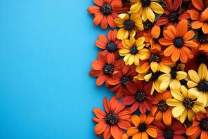 Top view Helenium on a vibrant background, flower setting photo