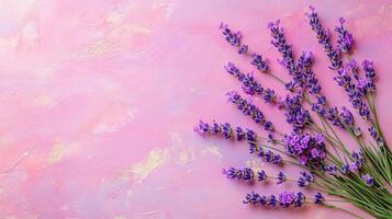 Lavandula on a vibrant background, photorealistic top view Lavandula flower photo