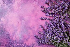 Top view photorealistic Lavender, flower set on a vibrant background photo