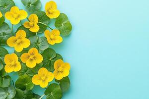 Marsh Marigold on a vibrant background, top view photorealistic flower photo