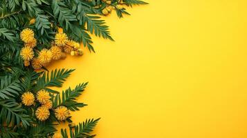 Top view Mimosa pudica on a vibrant background, plant setting photo
