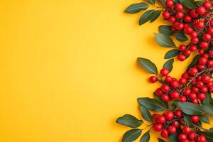 Sorbus on a vibrant background, photorealistic top view Sorbus plant photo