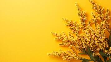 Top view Solidago on a vibrant background, flower setting photo