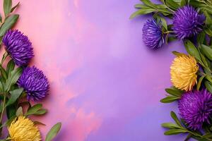 Stokesia on a vibrant background, top view photorealistic flower photo
