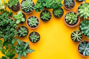 Stonecrop dwarf varieties on a vibrant background, photorealistic top view Stonecrop dwarf varieties plant photo