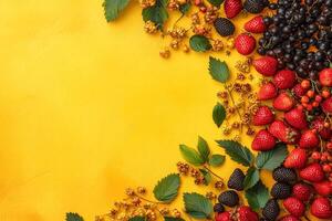 Top view photorealistic Strawberry varieties, plant set on a vibrant background photo