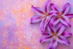 Top view Toad Lily on a vibrant background, flower setting photo