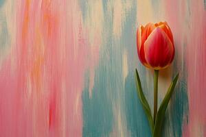 Tulip on a vibrant background, top view photorealistic flower photo