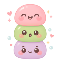 Stack of colorful kawaii mochi characters with happy faces, Transparent Background png