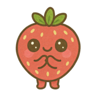 Kawaii Strawberry Character with Whisker Expression, Transparent Background png