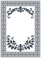 A4 frame, vintage abstract pattern frame, blue border, carpet border card, transparent background png