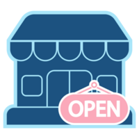 Store opening icon, new store, pastel color, text, open, graphic element for making flyers, transparent background. png
