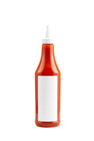 A bottle of ketchup with a white label on it png